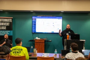 Shawn Derrick addressing the room at a Legacy Sales Engineering sales process workshop