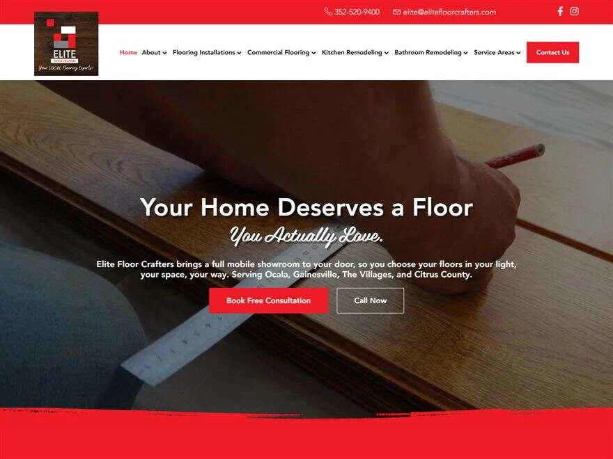 Website Development 4 Homepage of the Elite Floor Crafters website, a flooring and remodeling contractor in Central Florida