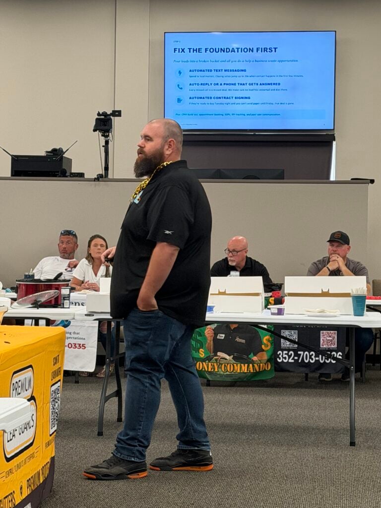 Shawn Derrick presenting "Fix the Foundation First" at a sales training for business owners