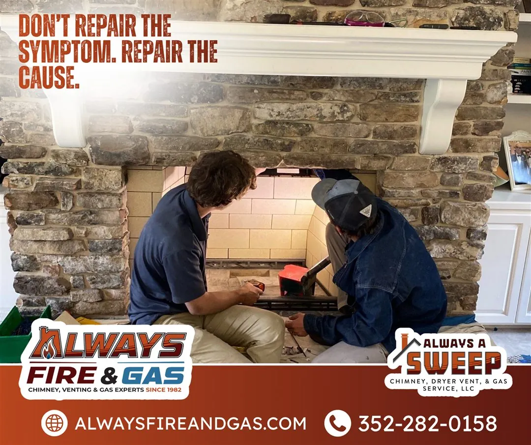 Chimney repair social media post designed by Legacy Sales Engineering for Always Fire and Gas
