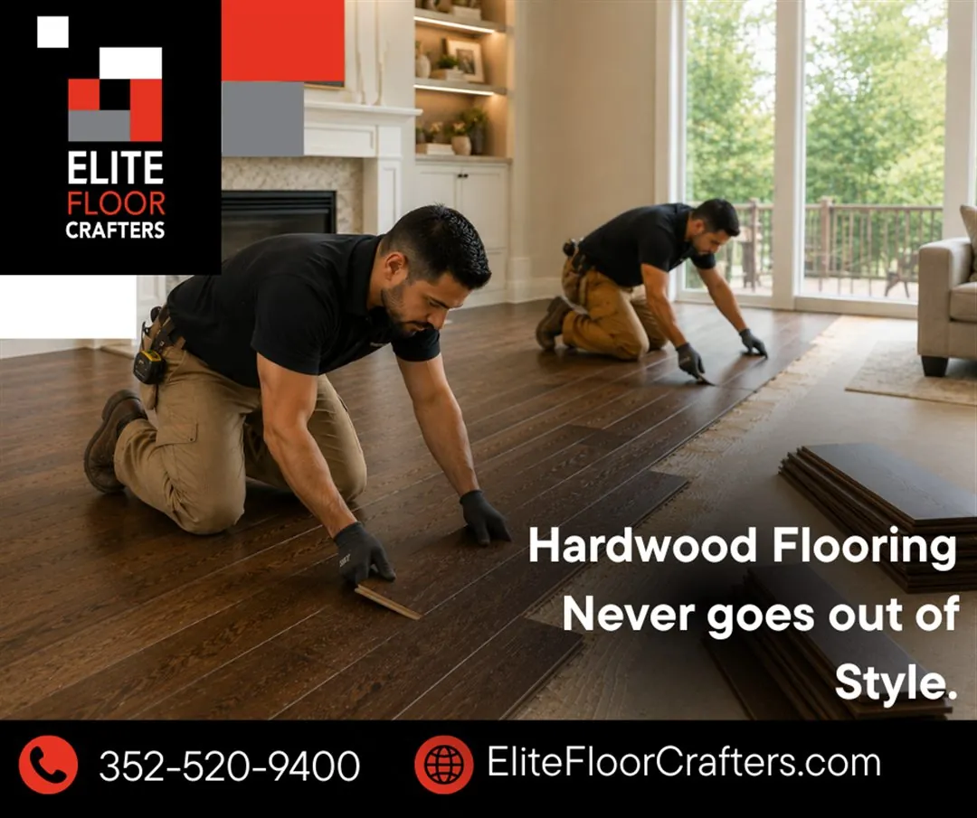 Hardwood install social media post designed by Legacy Sales Engineering for Elite Floor Crafters