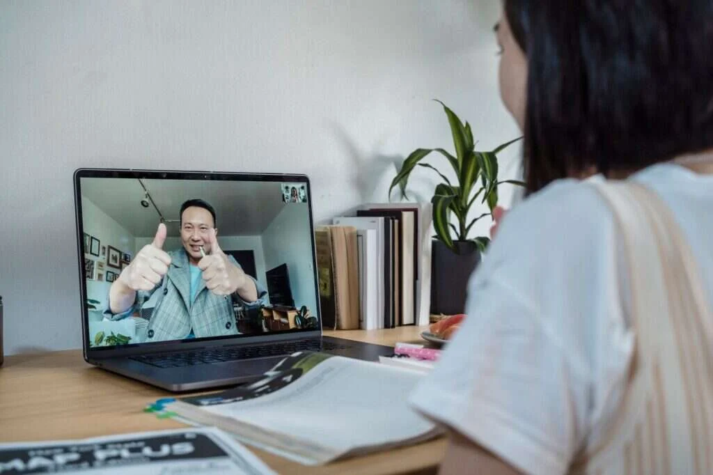 home service sales rep in a virtual one-on-one coaching session