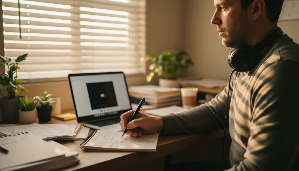 sales coach reviewing a Florida contractor's call recording on a laptop