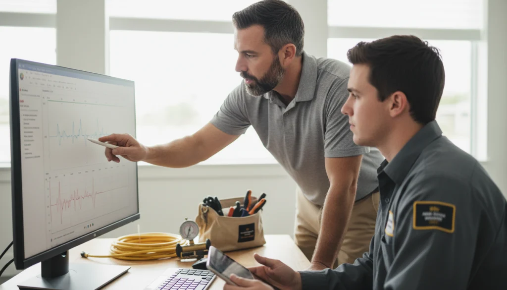 sales coach reviewing a recorded estimate call with a home service technician