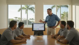 shawn derrick coaching a contractor sales team on reach and frequency follow-up