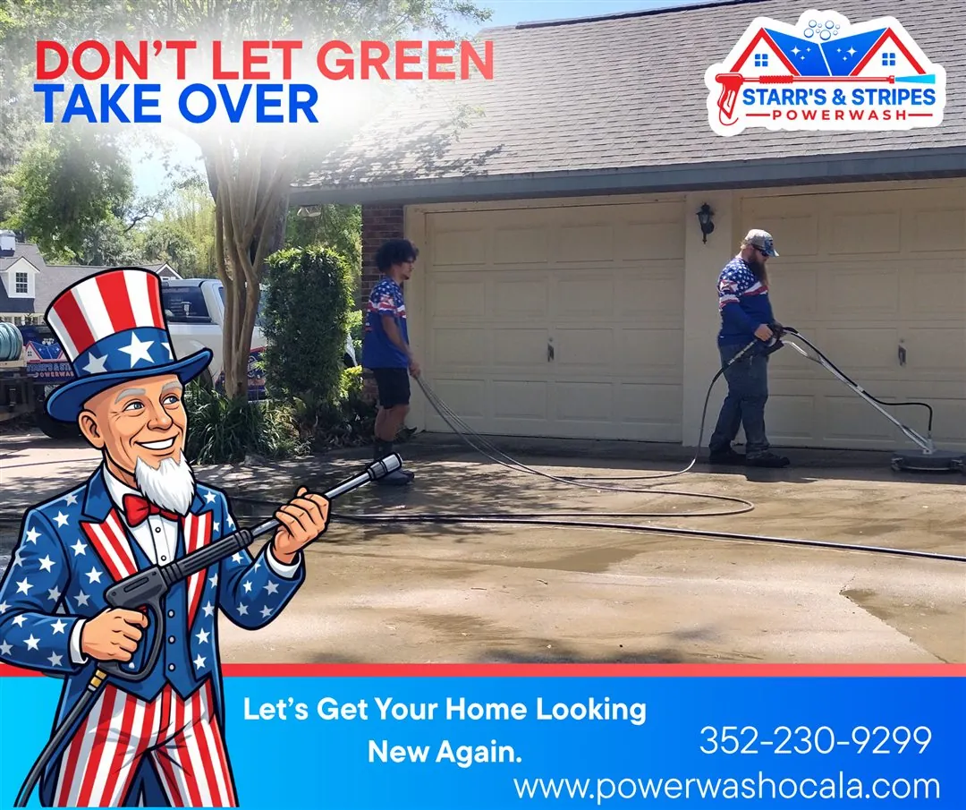 Driveway cleaning social media post designed by Legacy Sales Engineering for Starr&rsquo;s and Stripes