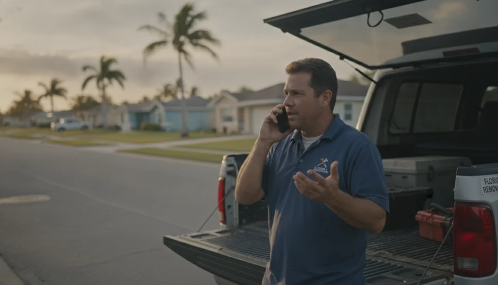 Contractor on the phone with a customer in Jacksonville Florida