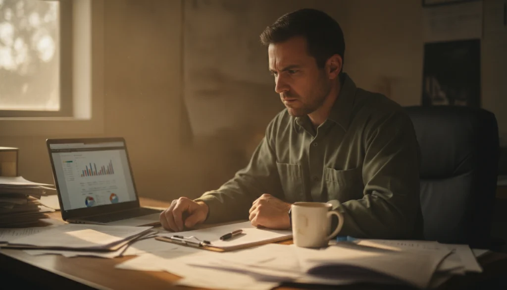 contractor reviewing home services ads management dashboard on laptop