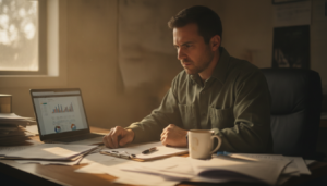 contractor reviewing home services ads management dashboard on laptop