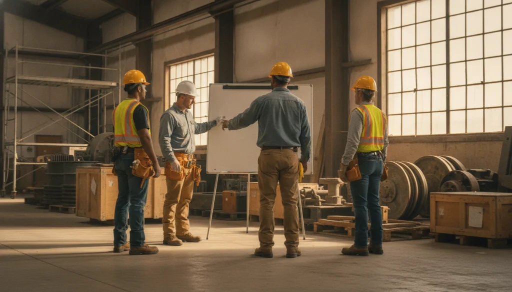 contractor team in a group sales training session before individual coaching