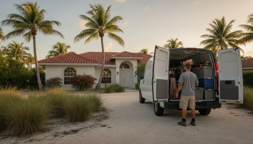 FL contractor van parked in front of a job site tied to local service areas