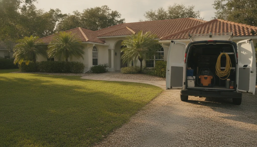 Florida HVAC van parked at a residential job site in Ocala