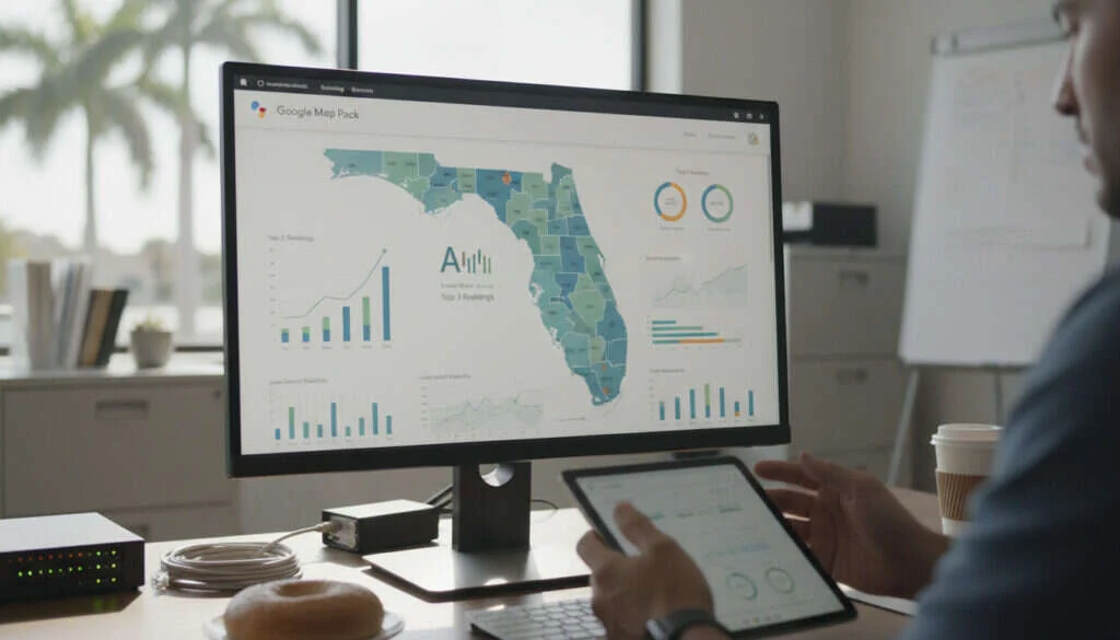 Google map pack ranking service dashboard for Florida contractor