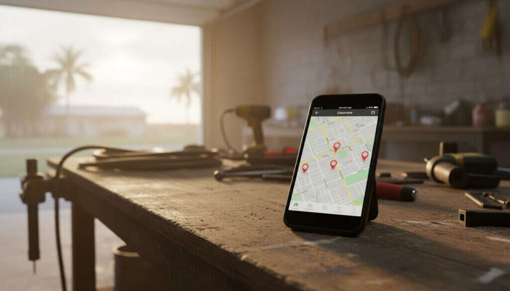 Google map pack seo results shown on a smartphone for a local contractor search