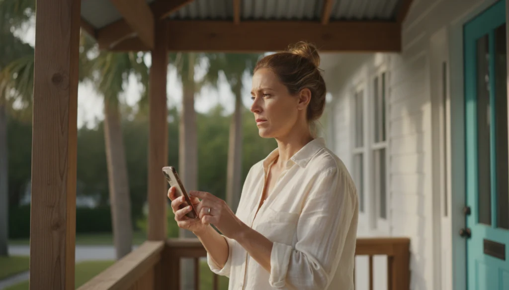 homeowner reviewing a contractor's website on a smartphone before hiring