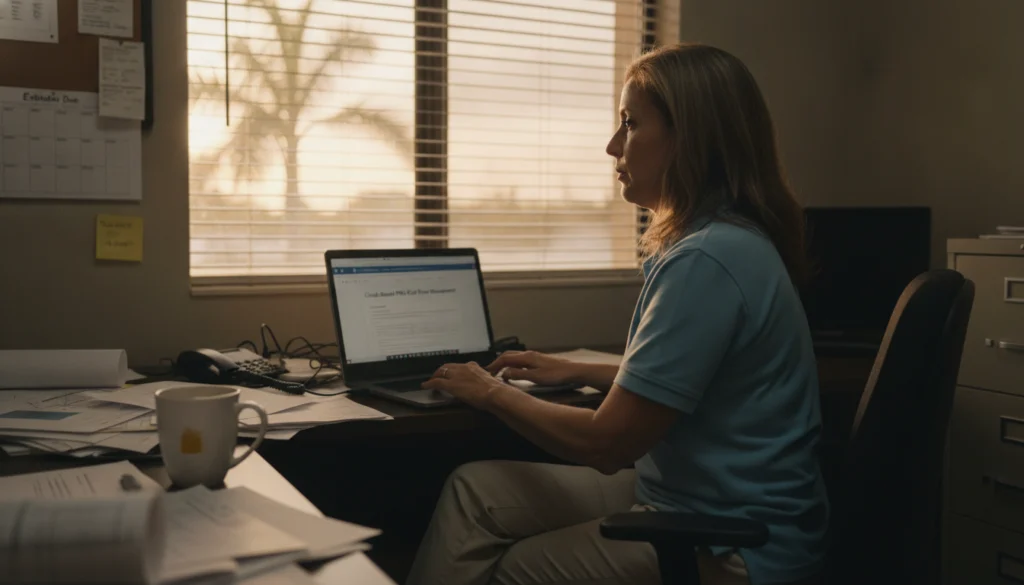 office manager setting up contractor phone systems call routing on a laptop